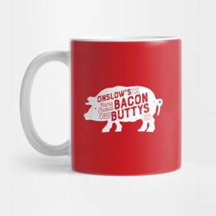 Onslow's Bacon Butty - Pig Design (White on Red) Mug